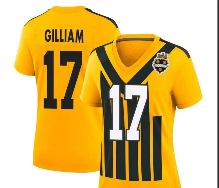 Women 2025 Pittsburgh Steelers 17 Gilliam Yellow Throwback Nike Limited NFL Jersey